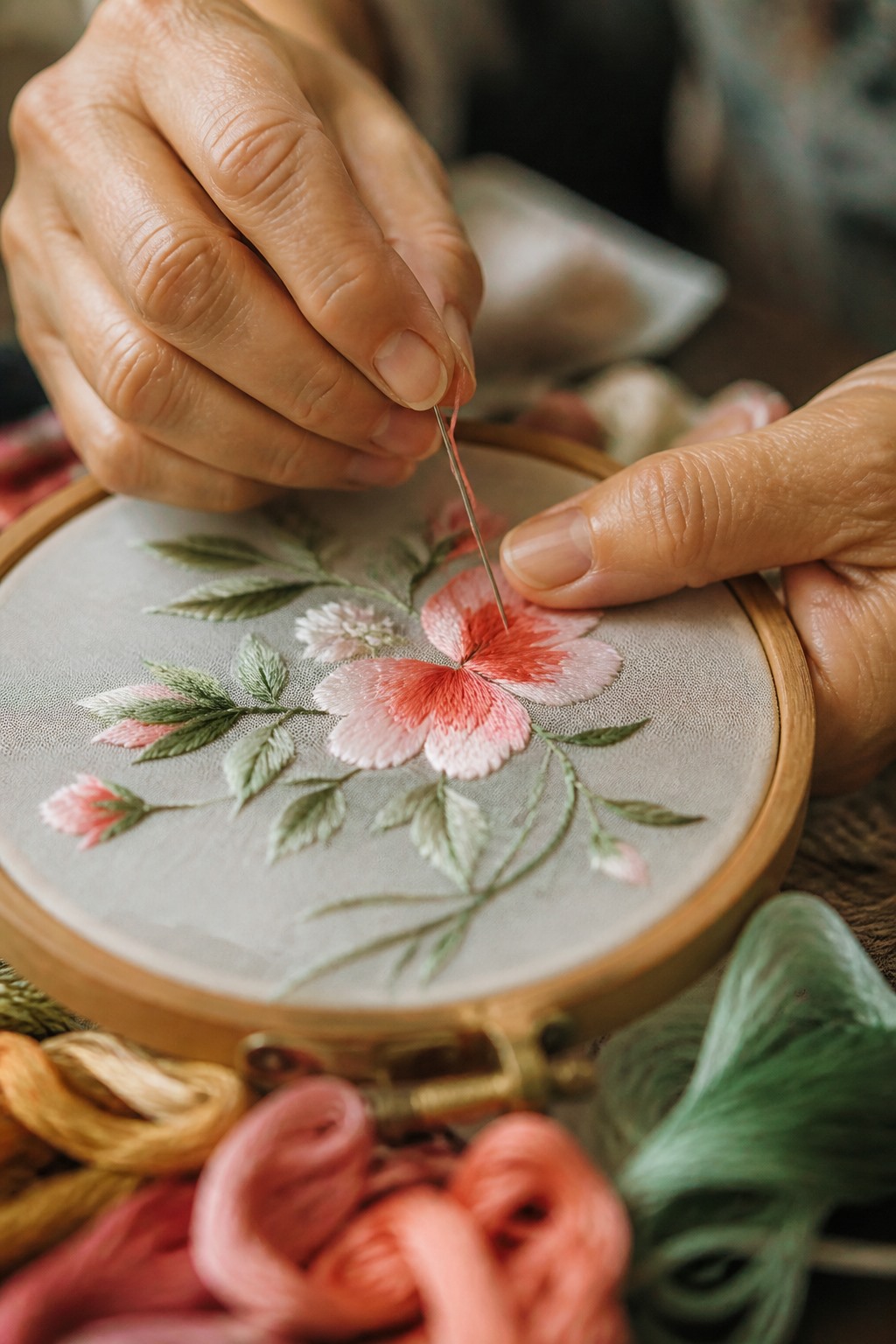 Silk embroidery artisan at work
